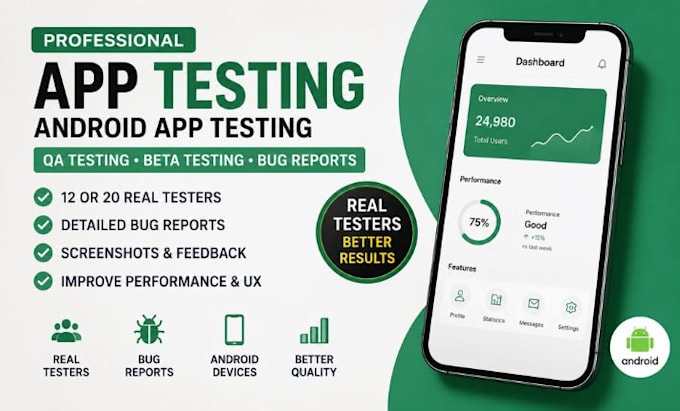 provide 12 app testers for android testing and QA testing
