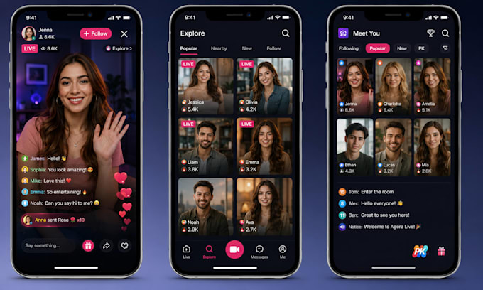 develop agora live mobile app with live streaming and video calling features