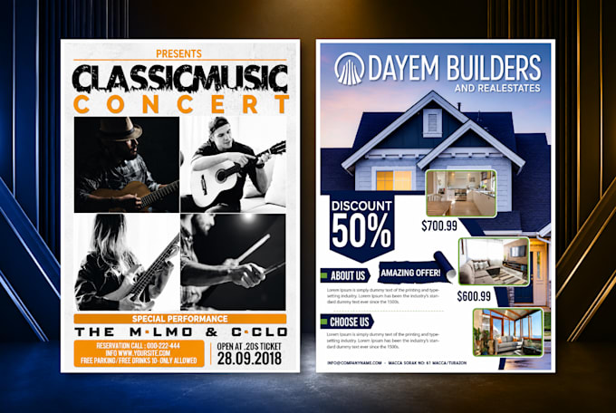 do professional flyer design, poster and business postcard