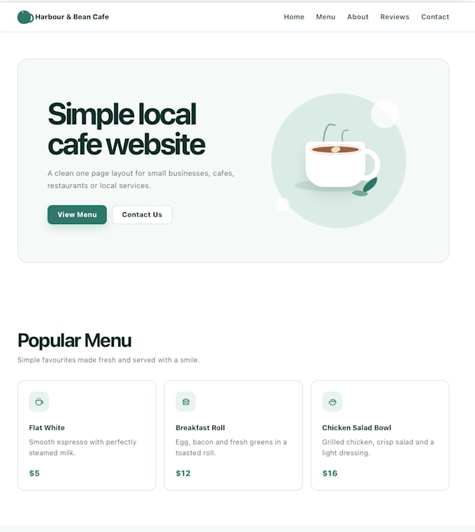 create simple one page HTML and CSS website