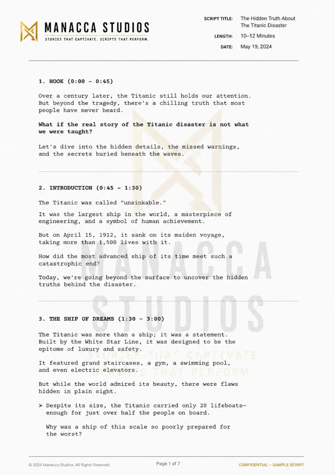 write a professional youtube script with research and storytelling