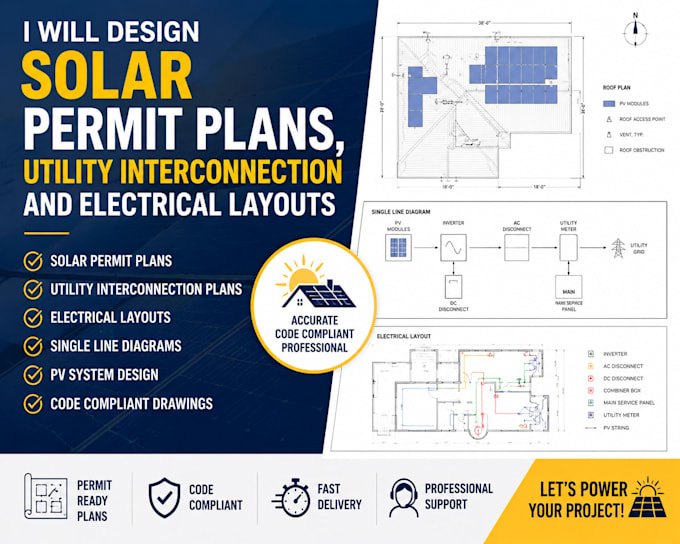 design solar permit plans, utility interconnection and electrical layouts