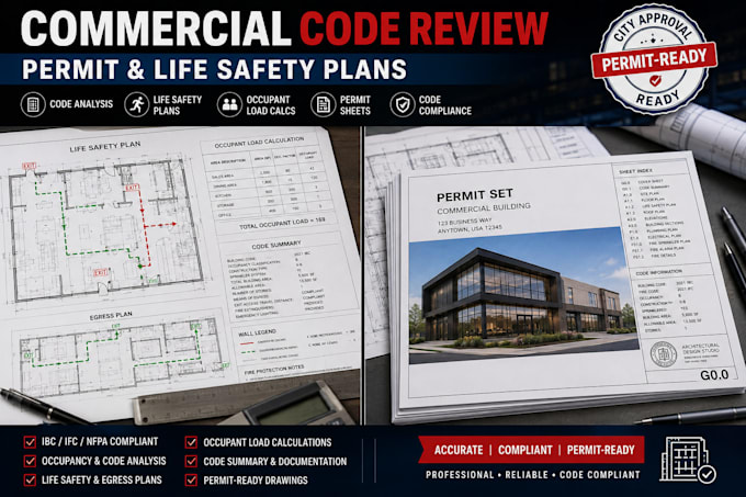 prepare occupancy code analysis and commercial permit sheets