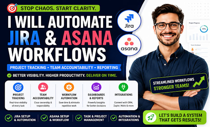 setup jira asana project management workflows and task automation
