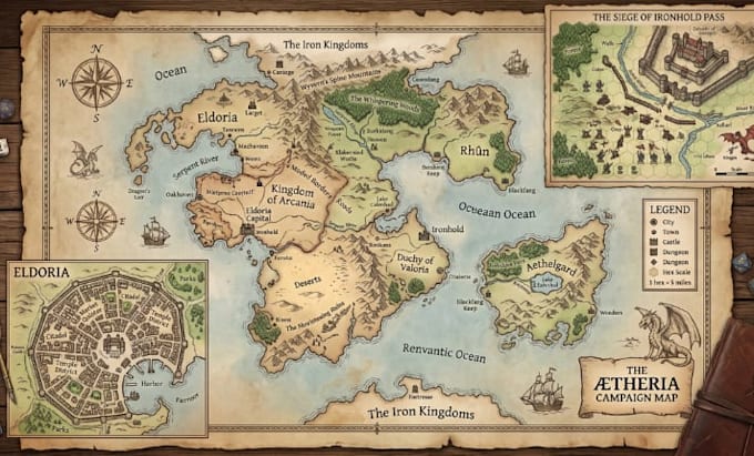 draw fantasy map, kingdom map city map, battle map, dnd map and rpg world map