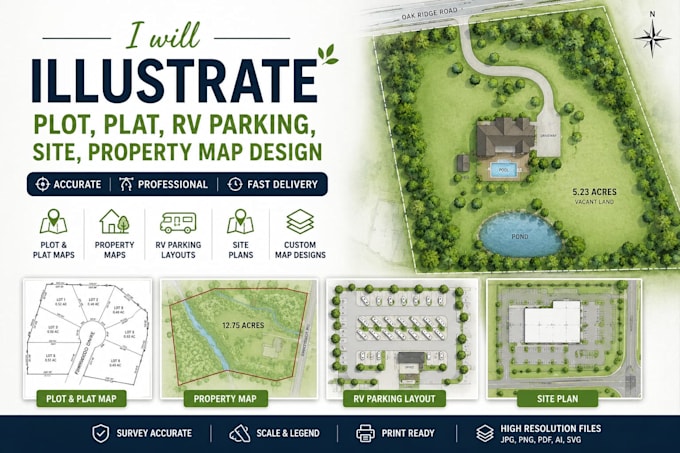 illustrate plot, plat, rv parking, site, property map design