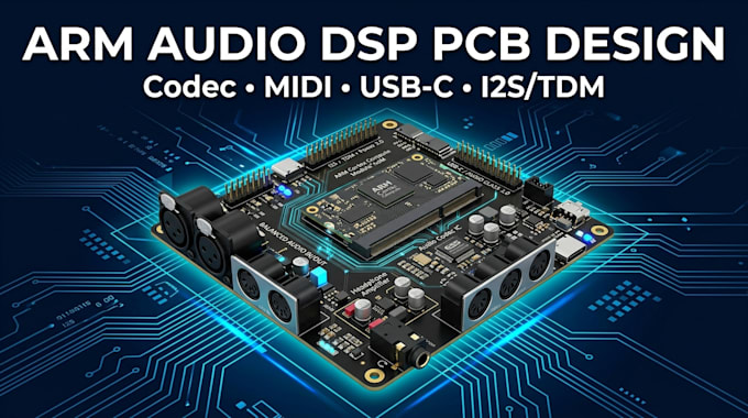design custom arm audio dsp pcb carrier board with audio codec, midi, usb c