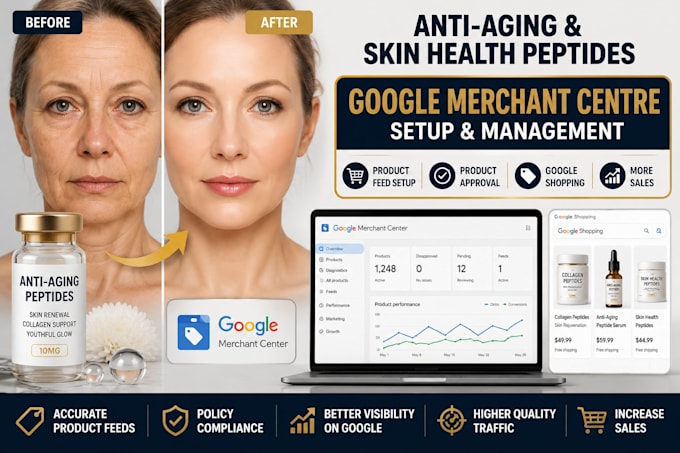 setup google merchant centre for anti aging peptide stores