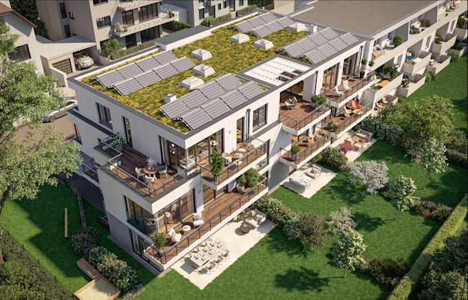 residential building concept visualization,complex apartment 3d elevation render