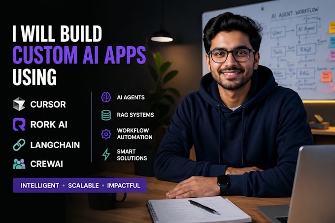 build custom ai apps using cursor, rork ai, langchain and crewai