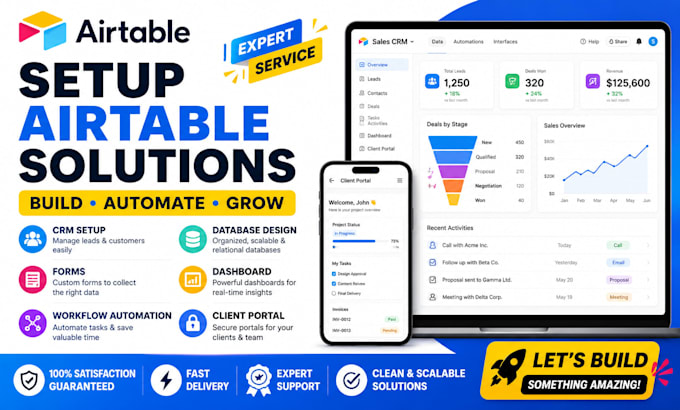 setup airtable CRM database dashboard client portal forms workflow automation