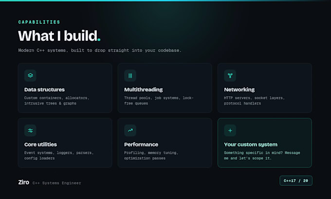 build fast, clean cpp systems, modules, and data structures