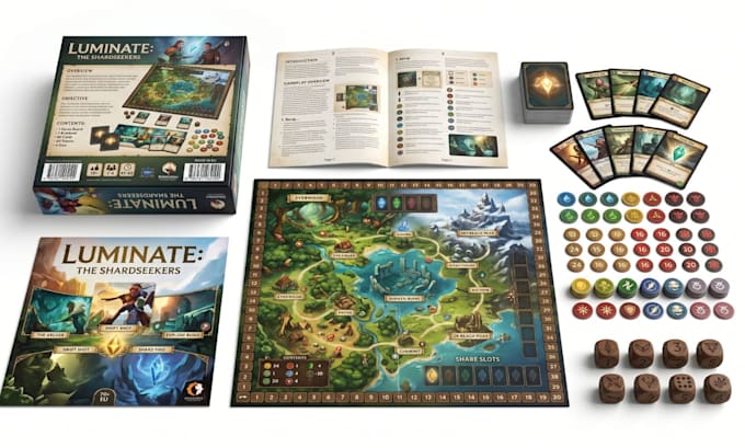 do board game design card layout box and rulebook design