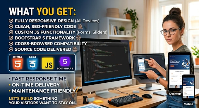design and develop a responsive website using HTML CSS js and bootstrap