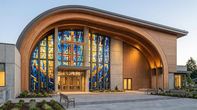 do church design, church interior design, elevation and 3d rendering