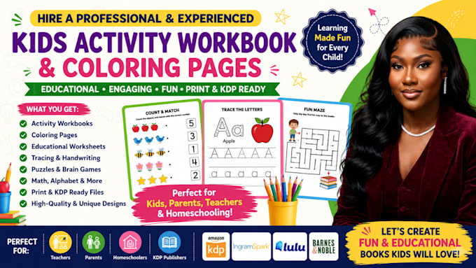 create KDP activity workbook, puzzle maze, kid coloring page, learning worksheet