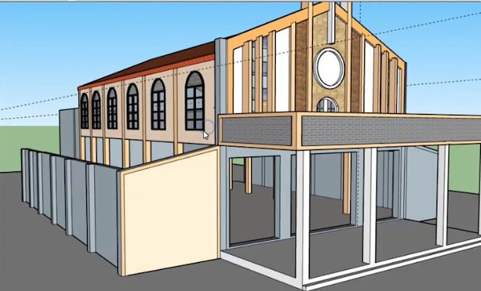 create church interior design, exterior rendering, sketchup models, and autocad