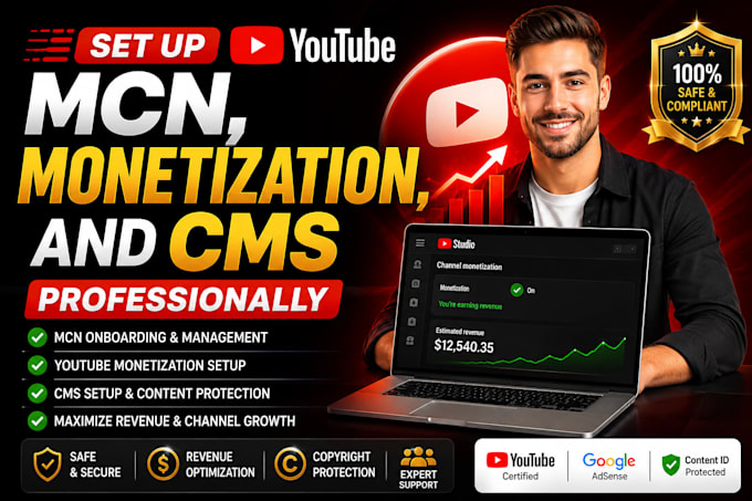 set up youtube mcn, monetization, and cms professionally