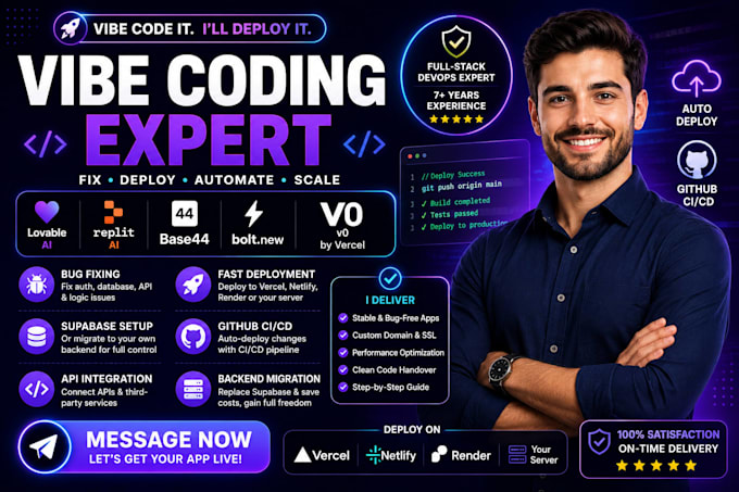 fix, deploy or debug base44, lovable, replit, bolt, v0 app