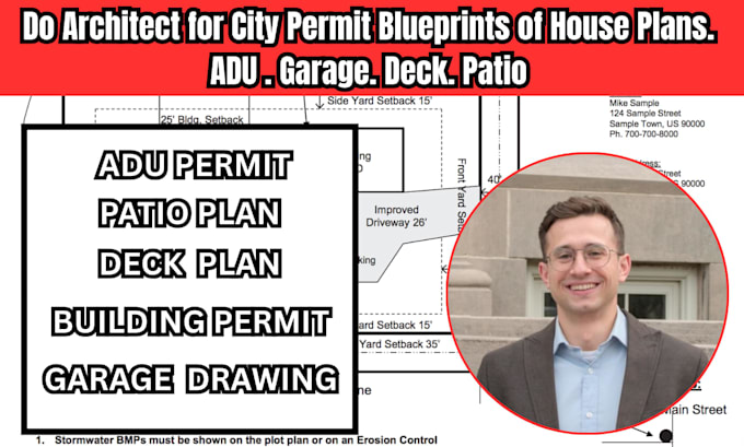 do architect permit drawing adu garage deck patio plan