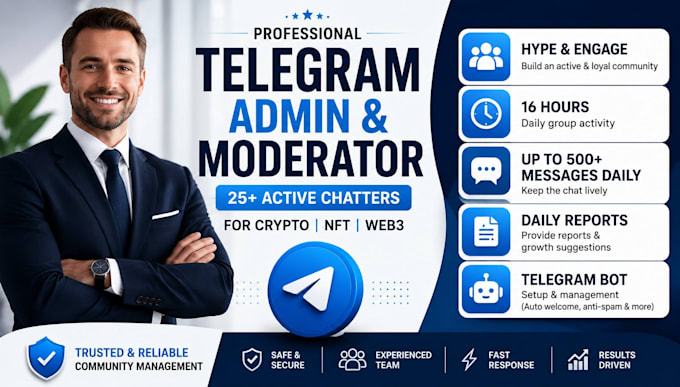 be your telegram moderator, admin, and community manager