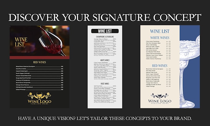 design an elegant wine card and restaurant menu design
