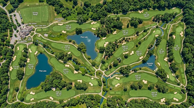 create golf course maps, golf hole illustrations, golf layout rendering