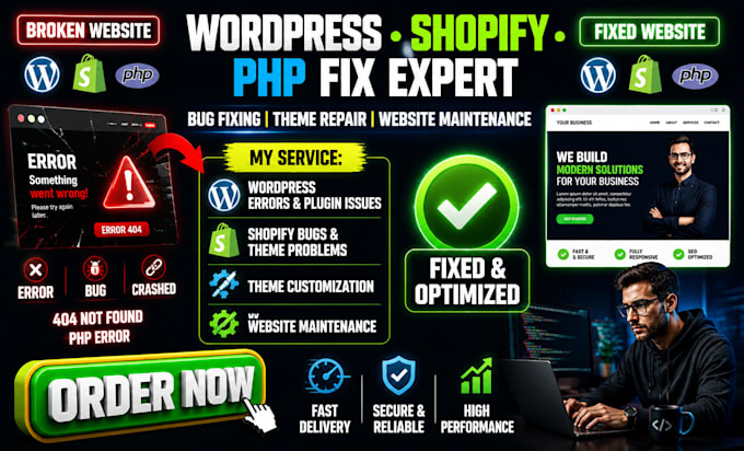 fix wordpress issue shopify bug fix shopify expert PHP website maintenance theme
