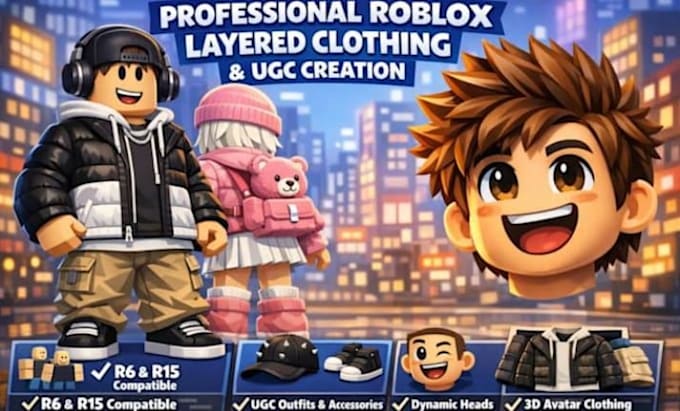 create custom roblox ugc bundle, dynamic head, layered clothing and accessories