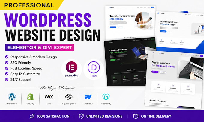 design and develop a wordpress website using elementor or divi wordpress website