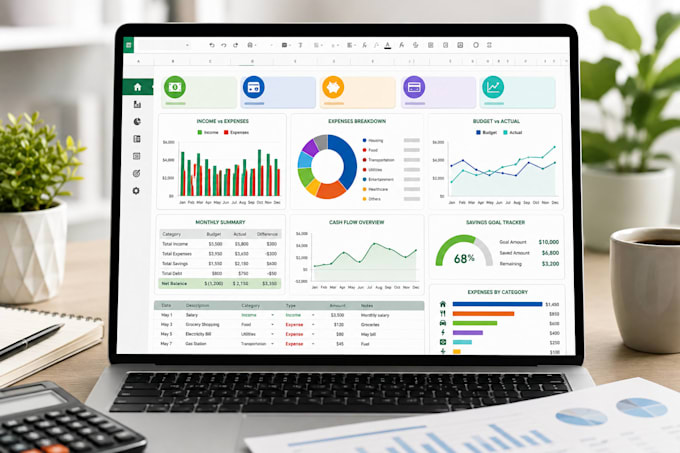 design personal finance, budget spreadsheet and expense tracking spreadsheet
