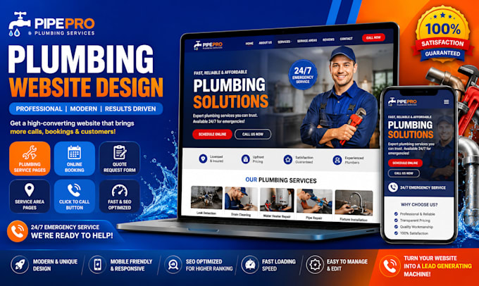 design plumbing website, plumber website, hvac website, handyman website