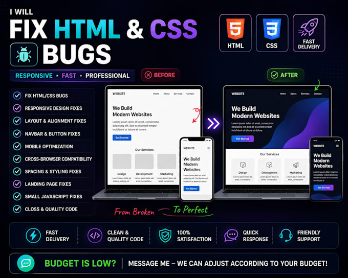 fix HTML CSS bugs and responsive issues