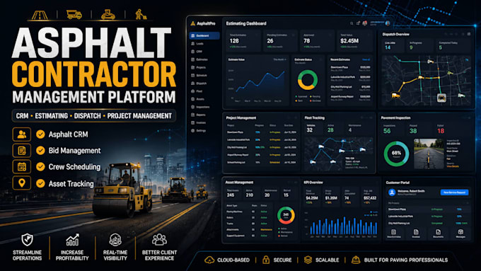 design asphalt contractor, pavement management road and customer portal system