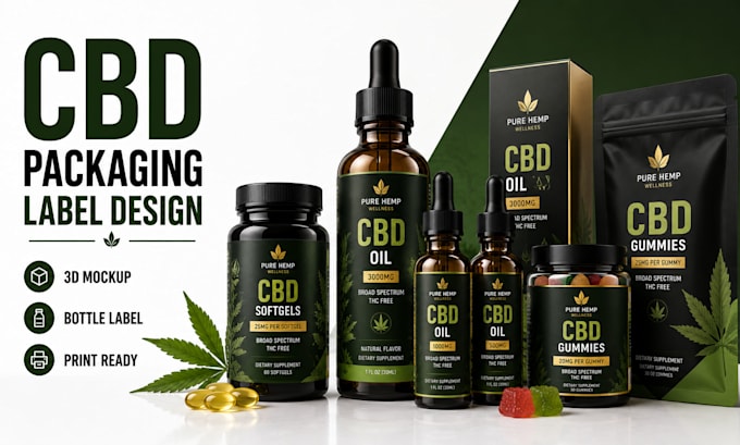 design premium cbd packaging, bottle, pouch packaging and product labels