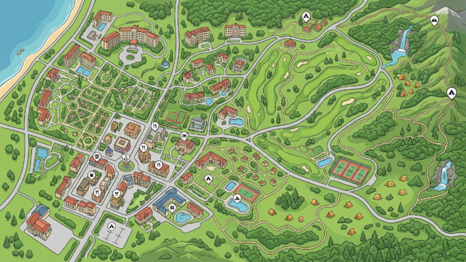 design a custom illustrated tourist or resort map in adobe illustrator