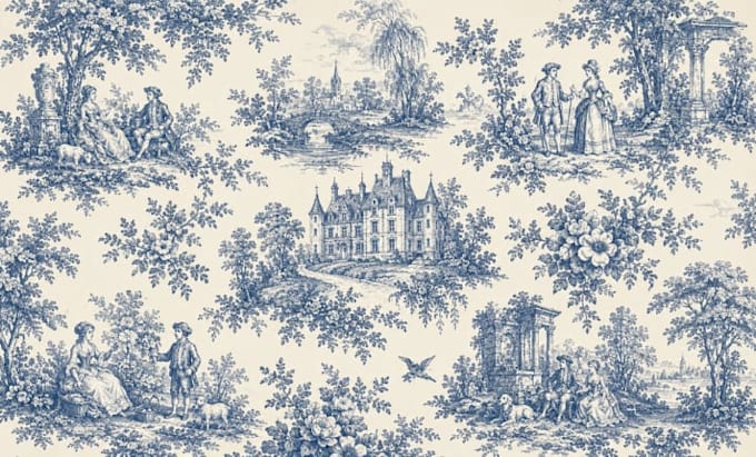 create custom toile de jouy seamless pattern wallpaper design for fabric decor