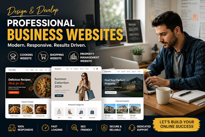 develop a pro business website, shopping store, or property management website