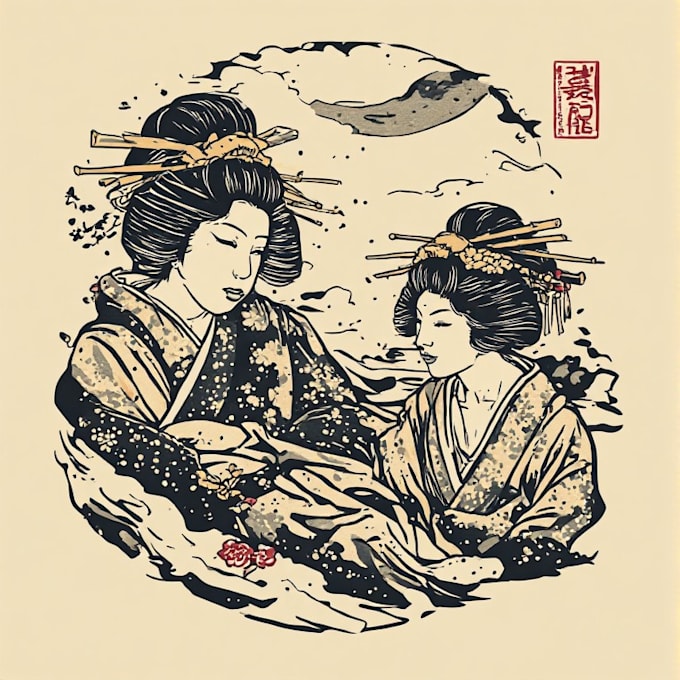 make japanese calligraphy and illustrations for logo, poster