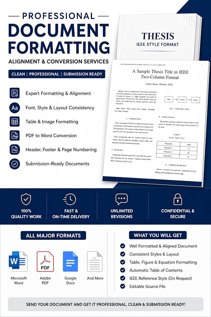 professionally format microsoft word, PDF, reports, and documents