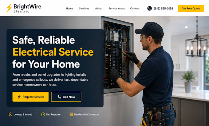 design wix electrician website local electrical service handyman website