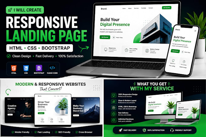 create a responsive HTML and CSS landing page