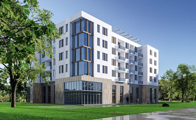 redesign3d condo exterior,multi use building,apartment render,cgi hostel complex