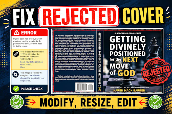 fix, edit, resize, format rejected book cover for KDP, ingramspark, lulu
