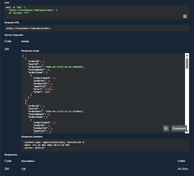 develop asp net core web API rest API and sql server backend