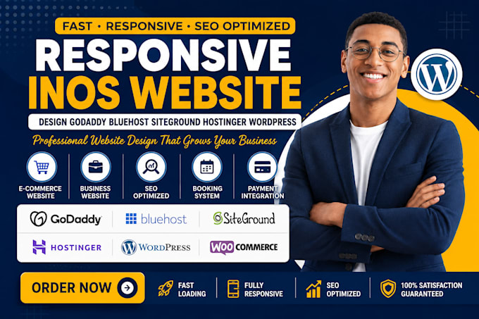 responsive inos website design godaddy bluehost siteground hostinger wordpress