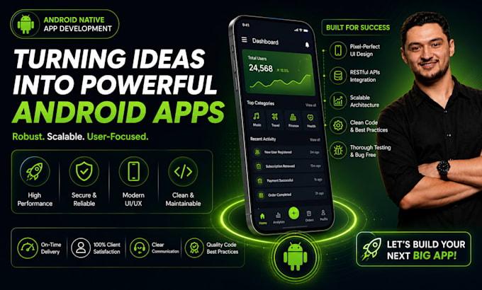 develop a native android app using java or kotlin