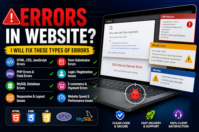 fix website bugs, errors in your PHP mysql backend