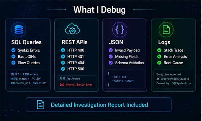 debug sql queries and rest API failures for your app