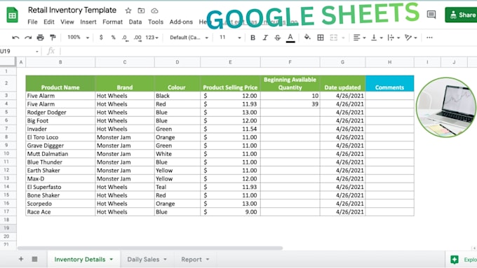 create excel, google sheets for sales records, data entry